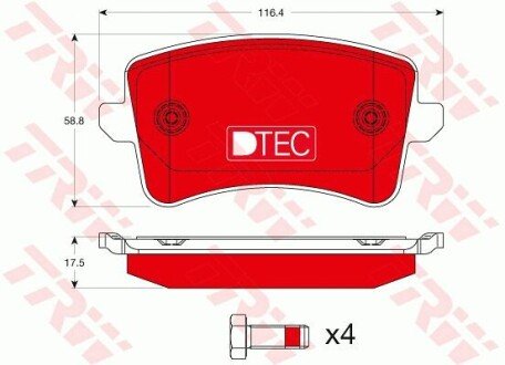 Комплект гальмівних колодок, дискове гальмо TRW GDB1765DTE (фото 1)