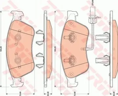 Комплект гальмівних колодок передн, AUDI A8 D3 2.8-6.0 08.03-07.10 TRW GDB1811