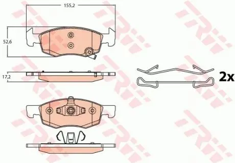 Комплект гальмівних колодок передн (з комплектуючими), OPEL CORSA E 1.0-1.4LPG 09.14 TRW GDB2099 Купити в Україні