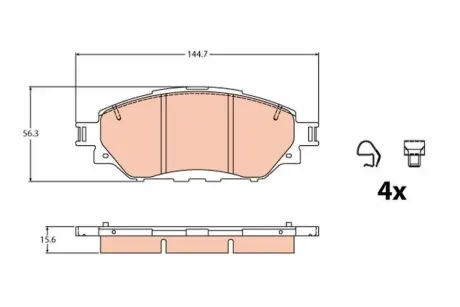 Комплект гальмівних колодок передн, TOYOTA HILUX VIII 2.4D/2.8D 05.15 TRW GDB2196