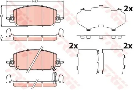 Комплект гальмівних колодок передн (з комплектуючими), HONDA CR-V V 1.5-2.4 12.16 TRW GDB2244