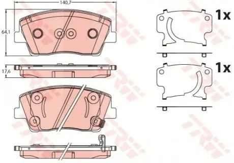 Комплект гальмівних колодок передн, KIA STINGER 2.0 06.17 TRW GDB2253