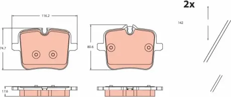 Комплект тормозных колодок задн ((EN) only with steel brake discs), BMW 3 (G20, G80, G28), 5 (G30, F90), 7 (G11, G12), 8 (G14, F91), 8 (G15, F92), 8 GRAN COUPE (G16, F93) 2.0D-6.75 12.16- TRW GDB2519