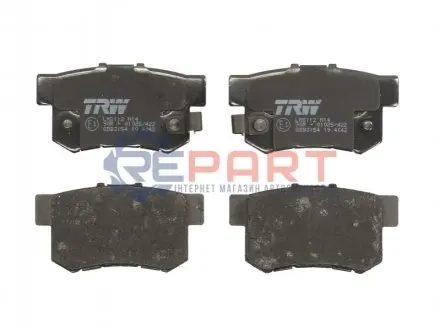 Комплект гальмівних колодок задн, ACURA LEGEND, LEGEND II, RL, TL HONDA ACCORD IV, ACCORD V, ACCORD VI, CIVIC III, CIVIC IV, CIVIC VI, CIVIC VII, CIVIC VIII, CR-V II, CR-V III 1.3-3.5 03.86 TRW GDB3154