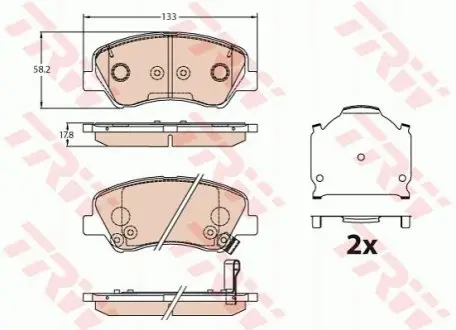 Комплект гальмівних колодок передн, HYUNDAI ACCENT IV, ACCENT V, I20 ACTIVE, I20 II, SOLARIS KIA RIO III, RIO IV, STONIC 1.0-1.6D 11.10 TRW GDB3630 Купити в Україні