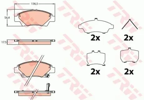 Фото Комплект гальмівних колодок, дискове гальмо TRW (GDB3643) зображення 1
