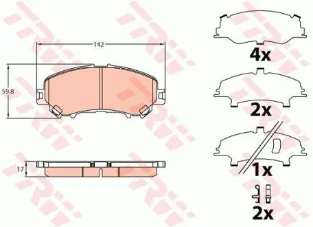 Комплект гальмівних колодок передн, NISSAN QASHQAI II, X-TRAIL, X-TRAIL III RENAULT KADJAR, KOLEOS II 1.2-2.5 11.13 TRW GDB3648 Купити в Україні