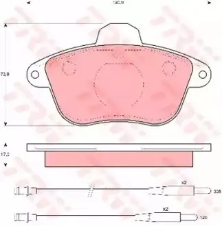 Комплект гальмівних колодок передн, PEUGEOT 605 2.0/2.1D/2.5D 06.89-09.99 TRW GDB796