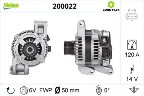 Генератор (14В, 120А, відновлений) VOLVO C30, S40 II, V50 FORD C-MAX, FOCUS C-MAX, FOCUS II 1.6-2.5 10.03-12.12 Valeo 200022