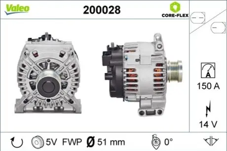 Генератор (14В, 150А, відновлений) MERCEDES A (W169), B SPORTS TOURER (W245), C (W204) 2.0D/2.1D 09.04-06.12 Valeo 200028 Купити в Україні