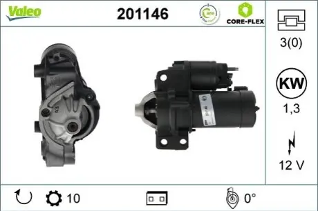Стартер (12В, 1,3кВт, відновлений) CITROEN C5 I, C5 II, C5 III, C6, C8 FIAT ULYSSE LANCIA PHEDRA PEUGEOT 406, 407, 607, 807 RENAULT AVANTIME, CLIO II, LAGUNA I, LAGUNA II 2.0D/2.9/3.0 03.97 Valeo 201146