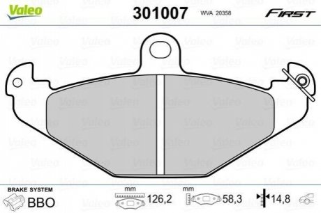 Тормозные колодки RENAULT T. LAGUNA/SAFRANE 92-01 Valeo 301007 (фото 1)