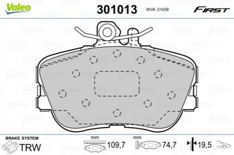 Тормозные колодки DB P. W202 93-01 Valeo 301013