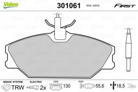 Тормозные колодки RENAULT P. LAGUNA/MEGANE/SAFRANE 92-01 Valeo 301061 (фото 1)