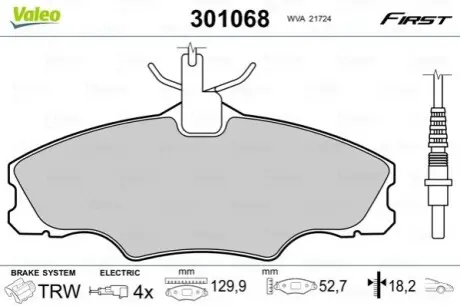Колодки гальмівні (передні) Peugeot 406 95-04 (+датчик) Valeo 301068