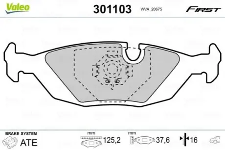 Колодки гальмівні (задні) BMW 3 (E30) 82-94/5 (E28) 81-87/6 (E24) 77-89 M10/M20/M21/M30/M40 Valeo 301103