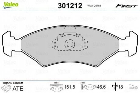 Тормозные колодки FORD P. ESCORT/FIESTA/SIERRA 80-02 Valeo 301212 (фото 1)