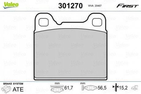 Тормозные колодки VOLVO T. C70/S70/V70 2,0-2,5 97-05 Valeo 301270