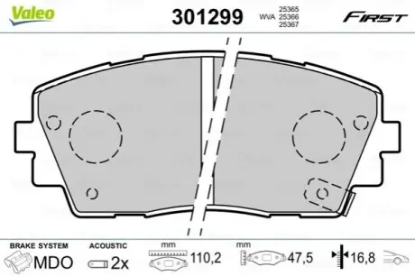 Тормозные колодки.) Valeo 301299