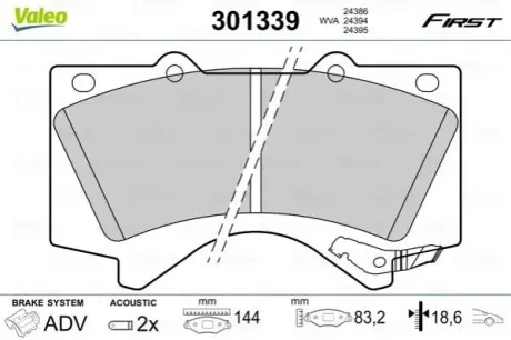 Колодки гальмівні (передні) Toyota Land Cruiser 200/Tundra/Sequoia 08 Valeo 301339