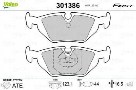 Колодки гальмівні BMW T. E36 316-328 09/90-00 Valeo 301386 (фото 1)