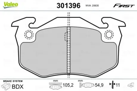 Тормозные колодки PEUGEOT T. 106/206/306/309 93- Valeo 301396