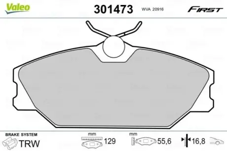 Тормозные колодки RENAULT P. LAGUNA/MEGANE/SCENIC 97-03 Valeo 301473