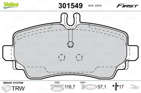 Тормозные колодки DB P. W168 97-04 Valeo 301549 (фото 1)