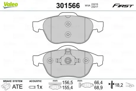 Комплект гальмівних колодок, дискове гальмо Valeo 301566