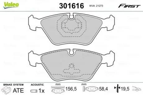 Тормозные колодки VOLVO P. C70/S70/V70 97-05 Valeo 301616