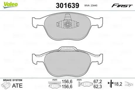 Колодки гальмівні (передні) Ford Connect 02-13 (Ate) Valeo 301639