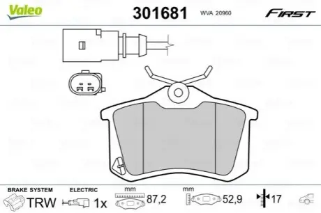 Тормозные колодки VW T. SHARAN 95-10 Valeo 301681