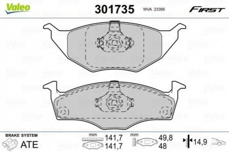 Тормозные колодки VW P. LUPO 1,2 TDI 99-05 Valeo 301735 (фото 1)