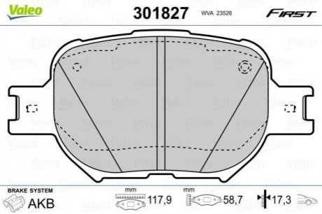 Колодки гальмівні TOYOTA P. COROLLA VERSO 02- Valeo 301827