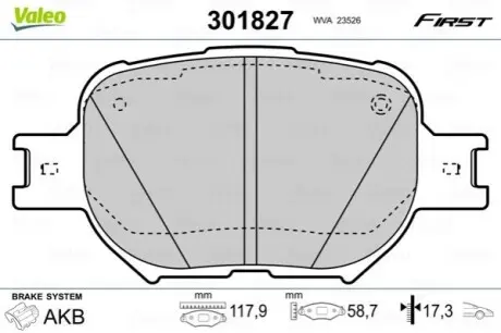 Колодки гальмівні TOYOTA P. COROLLA VERSO 02 Valeo 301827