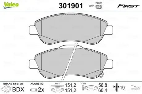 Колодки гальмівні (передні) Honda CR-V III/IV 06 Valeo 301901