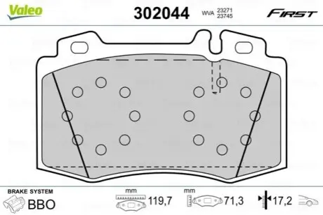 Колодки гальмівні (передні) MB C-class (W203)/E-class (W211) 00-09 (Brembo) Valeo 302044