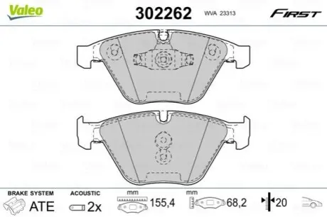 Колодки гальмівні (передні) BMW 3 (E90/E91) 04-13/X1 (E84) 09-15 (Ate) Valeo 302262