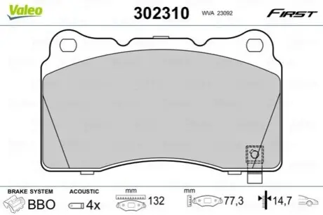 Колодки гальмівні (передні) Cadillac Ats/Cts/Opel Astra/Tesla Model S/X 03 Valeo 302310