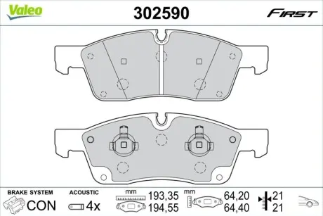 Колодки гальмівні (передні) MB M/GLE/GL/GLS-class (W166/X166) 11-19/Jeep Grand Cherokee 10- ATE Ceramic Valeo 302590