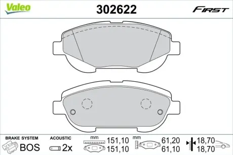 Колодки тормозные (передние) Toyota Avensis 08-18/Verso 09-18 Valeo 302622
