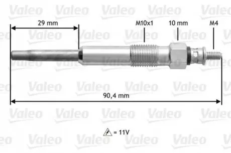 Свеча накаливания Citroen Berlingo/Peugeot Partner 1.9D 98- (DW8) (11V) Valeo 345102