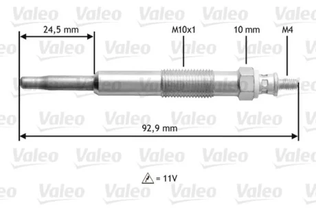 VALEO RENAULT свічка розжарювання 11V Kangoo 1,9D 97-;Opel Arena 1,9D 98- Valeo 345106