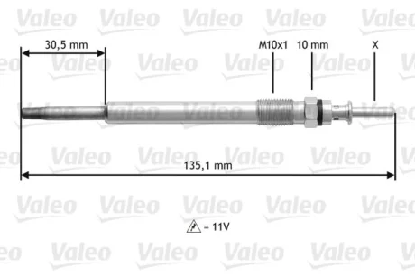 VALEO OPEL свеча накаливания 2,0/2,2DTI Vectra C, Omega B, Astra G 00- Valeo 345112