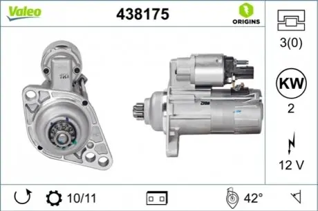 Стартер (12В, 2кВт, новий із заставою) AUDI A3, TT SEAT ALTEA, ALTEA XL, CORDOBA, IBIZA III, IBIZA IV, IBIZA IV SC, LEON, TOLEDO III SKODA FABIA I, FABIA I PRAKTIK, FABIA II 1.4-2.0D 01.00 Valeo 438175 Купити в Україні