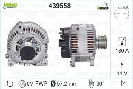 Генератор (14В, 180А, новий із заставою) SEAT EXEO SKODA SUPERB II, YETI VW CADDY ALLTRACK IV, CADDY IV, CC B7, CRAFTER 30-35, CRAFTER 30-50, GOLF PLUS V, MULTIVAN T5 1.6D-3.2 08.03-09.20 Valeo 439558