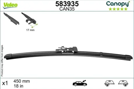 Щітка склоочисника безкаркасна передн із спойлером (1шт) Canopy 450мм ALFA ROMEO 159, BRERA, GIULIA, GIULIETTA, GIULIETTA/HATCHBACK, SPIDER AUDI A1, A1 ALLSTREET, A1 CITY CARVER, A3 11.91 Valeo 583935 Купити в Україні