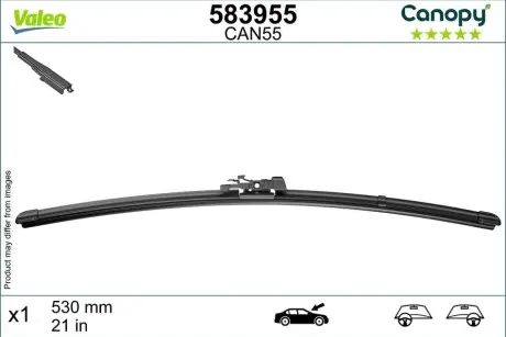 Щітка склоочисника безкаркасна передн із спойлером (1шт) Canopy 530мм MERCEDES GL (X164), M (W164), R (W251, V251) VOLVO S60 I, S80 I, V70 II, XC70 I, XC90 I AUDI A6 ALLROAD C7 05.98-09.18 Valeo 583955 Купити в Україні