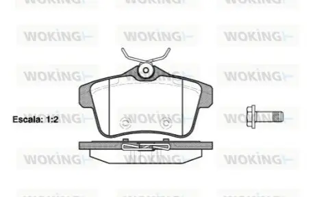 Колодки гальмівні (задні) Citroen C4 09-/DS4/DS5 11-15/Peugeot 308/508/3008/5008 09-18 (з прижимною пластиною) WOKING P15183.00