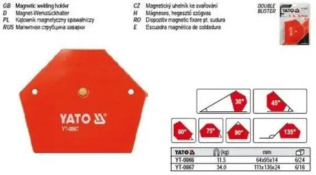 Магнітна струбцина для зварки 64X95X14 YATO YT-0866